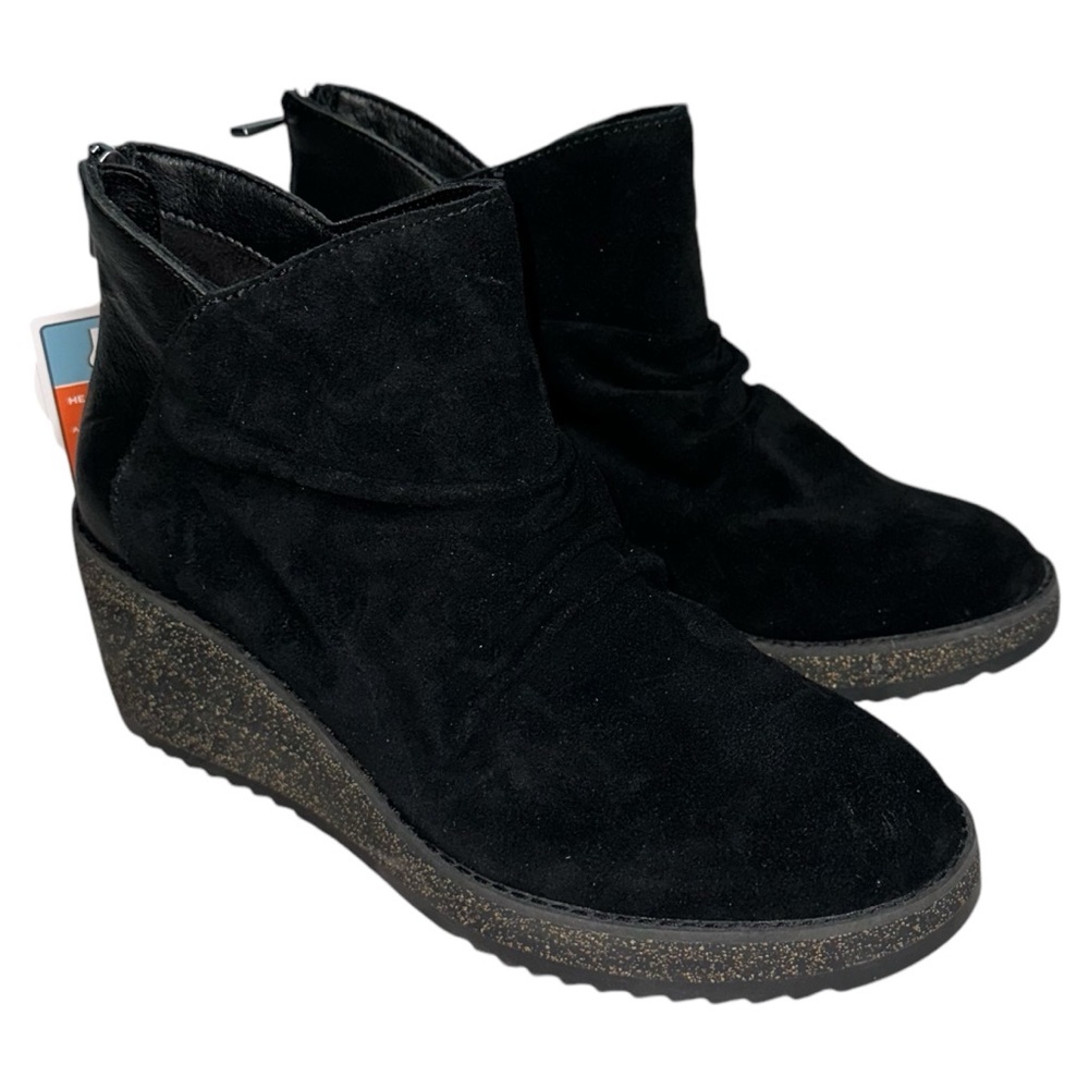 Aetrex Kara Black Wedge Waterproof Black Ankle Boots Women Size 7.5 / 8 EUC